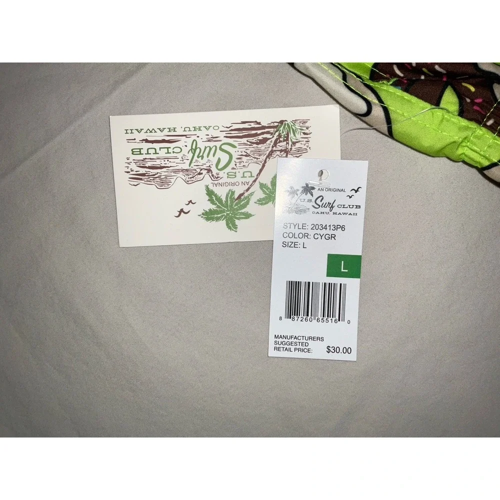 NWT Men's U.S.‎ Surf Club Oahu, Hawaii Neon Green Donut Swim Trunks - Large